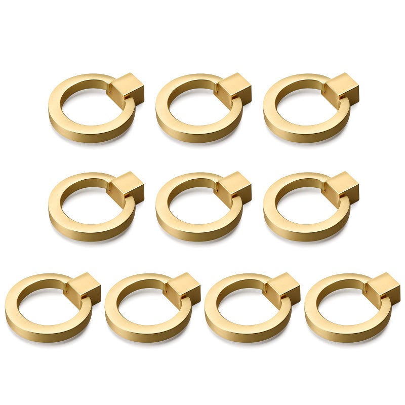 Dannisly 10 Pack Kitchen Cabinet Knobs, Gold Drawer Knobs Zinc Alloy Dresser Knob Round Drawer Ring Pulls 1.57 inch Single Hole Handles for Cupboard Door Knob Hardware - Image 1